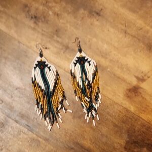 Elegant Beaded Feather Earrings